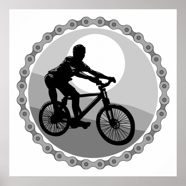 Póster piñón de cadena de bicicleta de montaña en escala  (Frente)