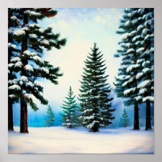 Póster Pinos En La Nieve