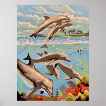 Pintado a mano por número | Delfines juguetones |