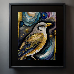 Póster Pintado abstracto de acuarela de un ave 5:4