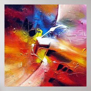 Póster Pintado abstracto de color azul verde amarillo roj