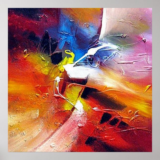 Póster Pintado abstracto de color azul verde amarillo roj (Frente)