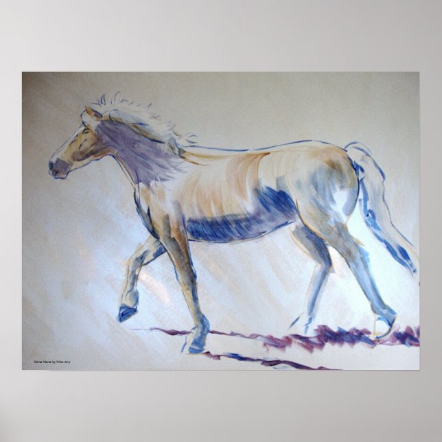 Póster Pintado acrílico de caballos plateados (Frente)