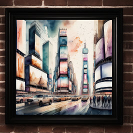 Póster Pintado acuarela de bulliciosa ciudad