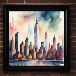 Póster Pintado acuarela de ciudad con agua