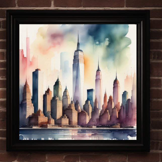 Póster Pintado acuarela de ciudad con agua (Subido por el creador)