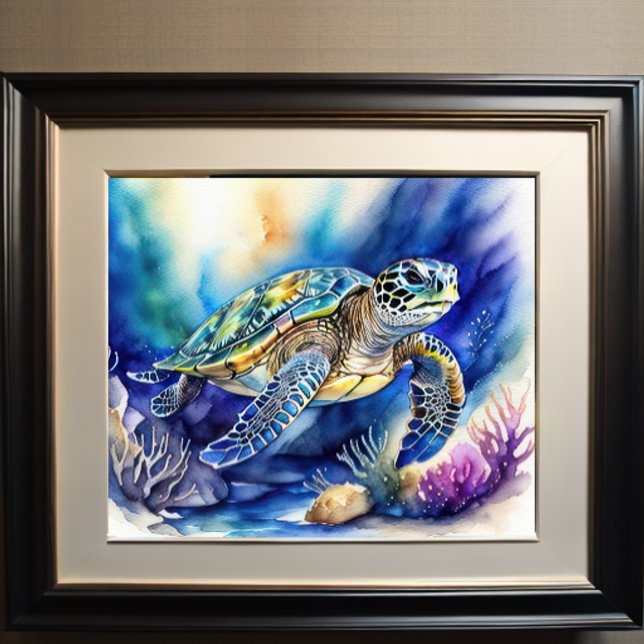 Póster Pintado acuarela de colorida tortuga marina VI (Subido por el creador)