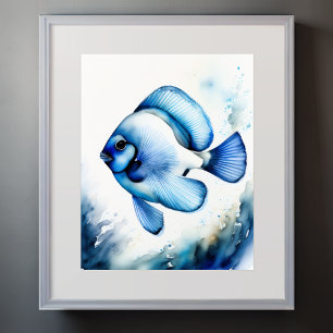 Póster Pintado acuarela de peces azules II