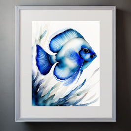 Póster Pintado acuarela de peces azules III