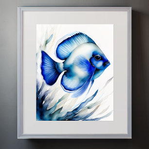 Póster Pintado acuarela de peces azules III