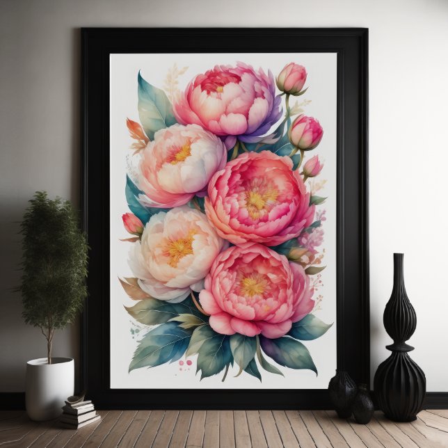 Póster Pintado acuarela de peonías rosadas II (Subido por el creador)