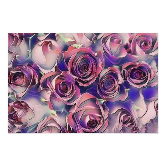Póster Pintado acuarela de rosas púrpura rosa (Anverso)