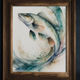 Póster Pintado acuarela de salpicaduras de peces