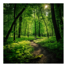 Pintado acuarela de un bosque de verano exuberante