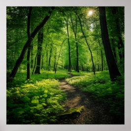 Póster Pintado acuarela de un bosque de verano exuberante