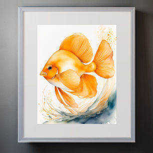 Póster Pintado acuarela del pescado Naranja II