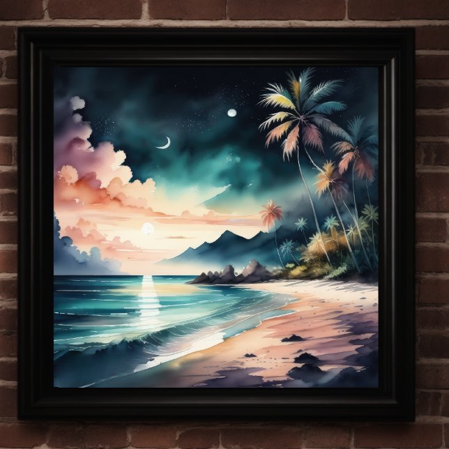 Póster Pintado acuático de playa tropical por la noche (Subido por el creador)