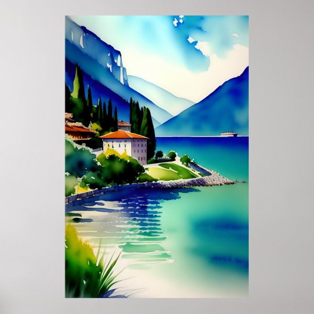 Póster Pintado acuático del lago Garda (Lago di Garda) (Frente)