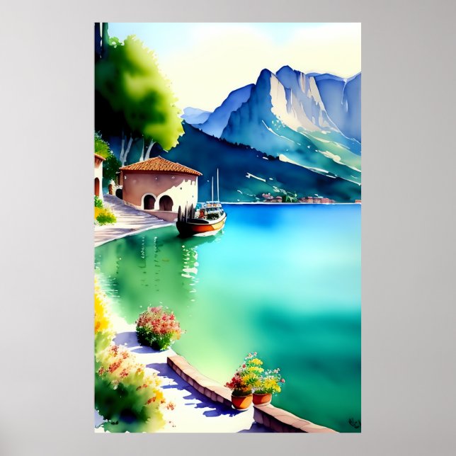 Póster Pintado acuático del lago Garda (Lago di Garda) (Frente)