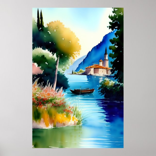 Póster Pintado acuático del lago Garda (Lago di Garda) (Frente)