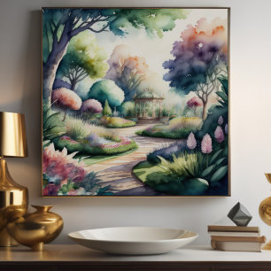 Póster Pintado acuático del paisaje de los jardines