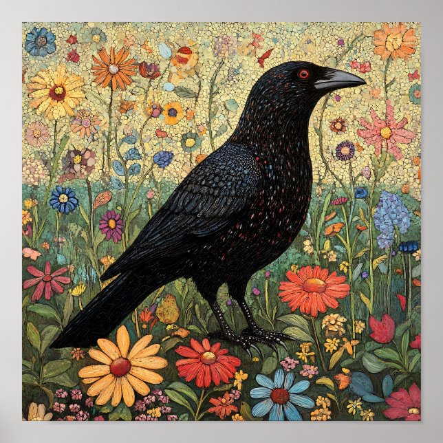 Póster Pintado caprichoso de pájaro (Frente)