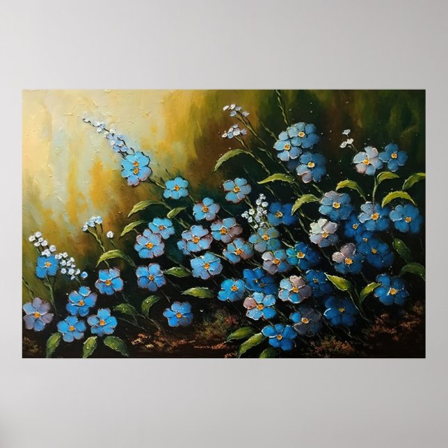 Póster Pintado de aceite de flores de miosotis (Frente)