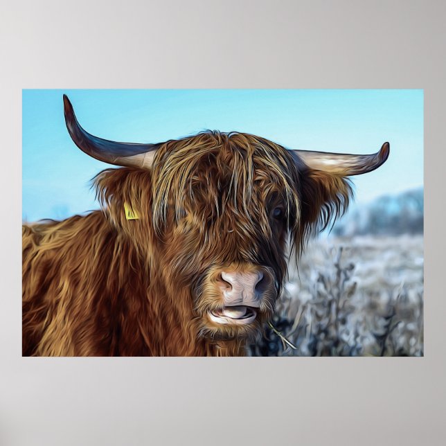 Póster Pintado de aceite de vaca en la región montañosa (Frente)