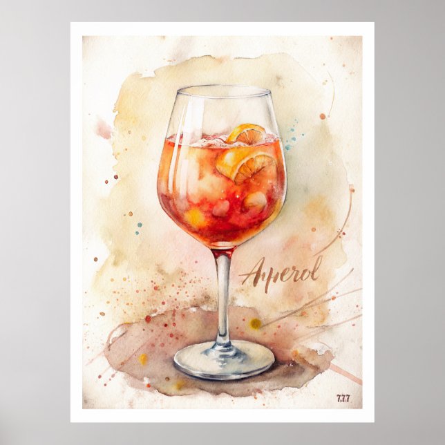 Póster Pintado de acuarela de Aperol Spritz (Frente)