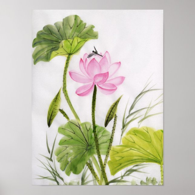 Póster Pintado De Acuarela De Flor De Lotus (Frente)