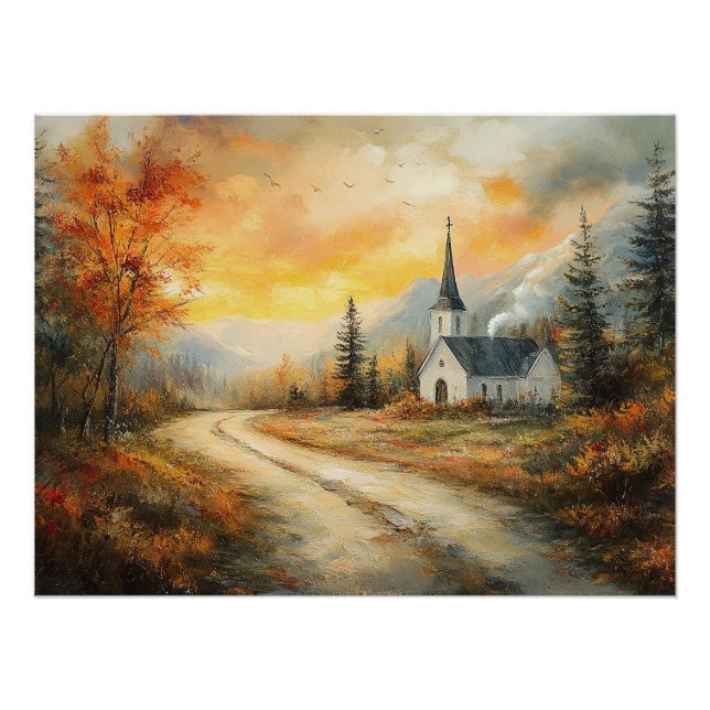 Póster Pintado de acuarela de la iglesia rusa del otoño (Anverso)