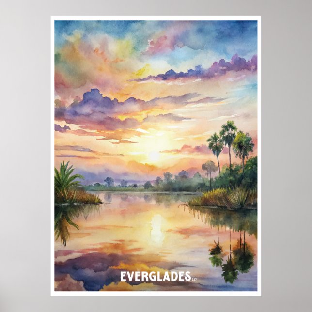Póster Pintado de acuarela del Parque Nacional Everglades (Frente)