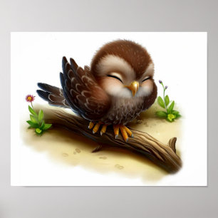 Póster Pintado de acuarela en 3D de un joven halcón