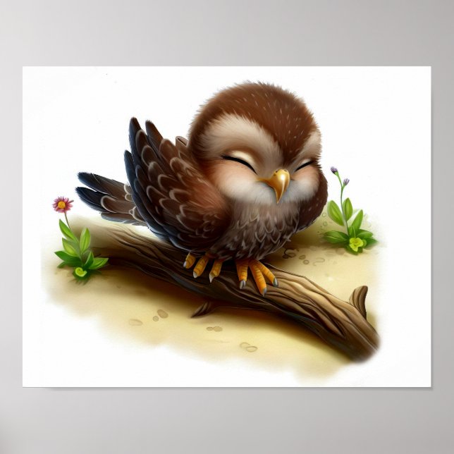 Póster Pintado de acuarela en 3D de un joven halcón (Frente)