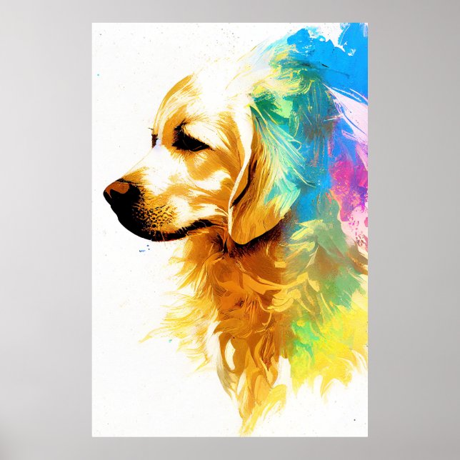 Póster Pintado de animales salvajes de perro con recupera (Frente)