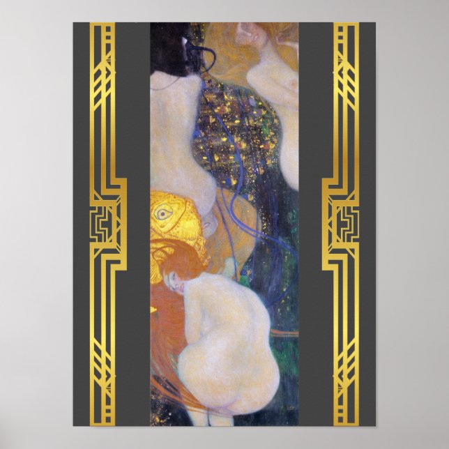 Póster Pintado de Art Nouveau de Klimt Goldfish restaurad (Frente)