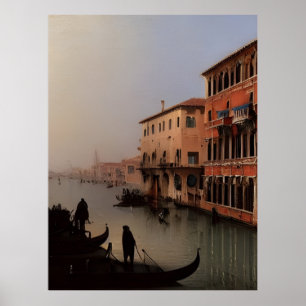 Póster Pintado de canales de Venecia Italia y góndolas