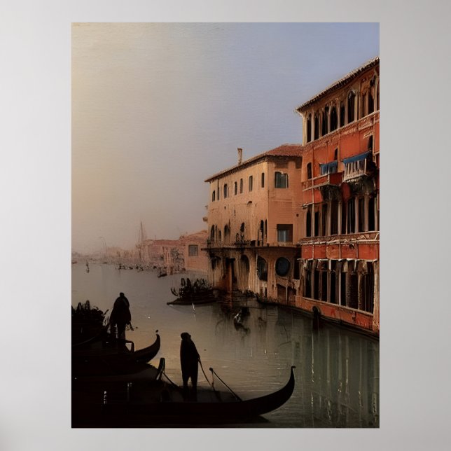 Póster Pintado de canales de Venecia Italia y góndolas (Frente)