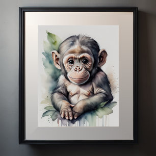 Póster Pintado de color de agua bebé Chimpanzee Nursery 5