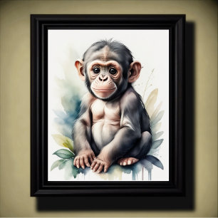 Póster Pintado de color de agua bebé Chimpanzee Nursery 5