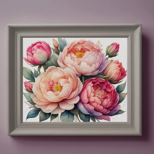 Póster Pintado de color de agua de Peonies IV
