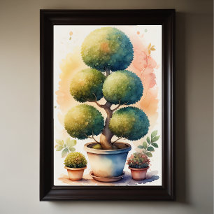 Póster Pintado de color de agua del árbol topiario en la