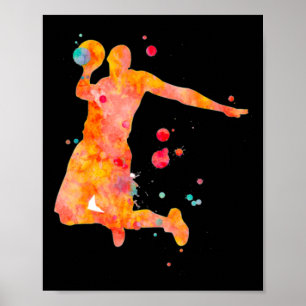 Póster Pintado de color de agua del jugador de baloncesto