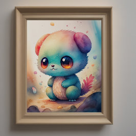 Póster Pintado de color de agua del Monstruo de Chibi