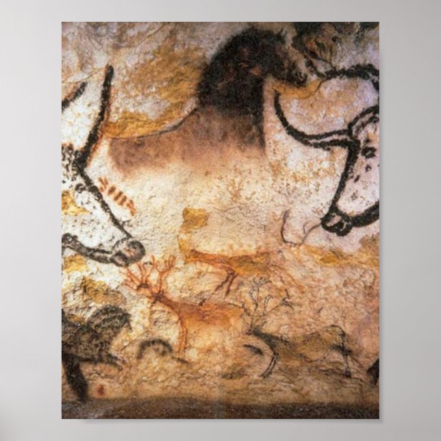 Póster Pintado de cuevas de búfalo de toros de Lascaux (Frente)