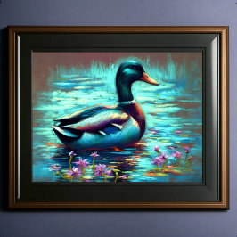 Póster Pintado de dibujos de un pato mallard