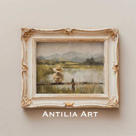 Póster Pintado de duckling vintage Rutic Country Pond