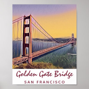 Póster Pintado de época del puente Golden Gate de San Fra