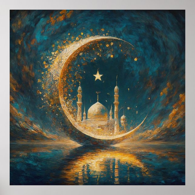 Póster Pintado de estrellas de media luna en mezquita mus (Frente)