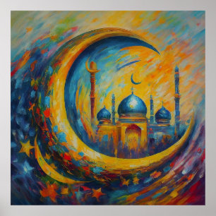 Póster Pintado de estrellas de media luna en mezquita mus